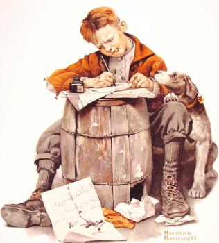 諾曼 洛尅威爾 Little boy writing a letter 諾曼 洛尅威爾 Little boy writing a letter